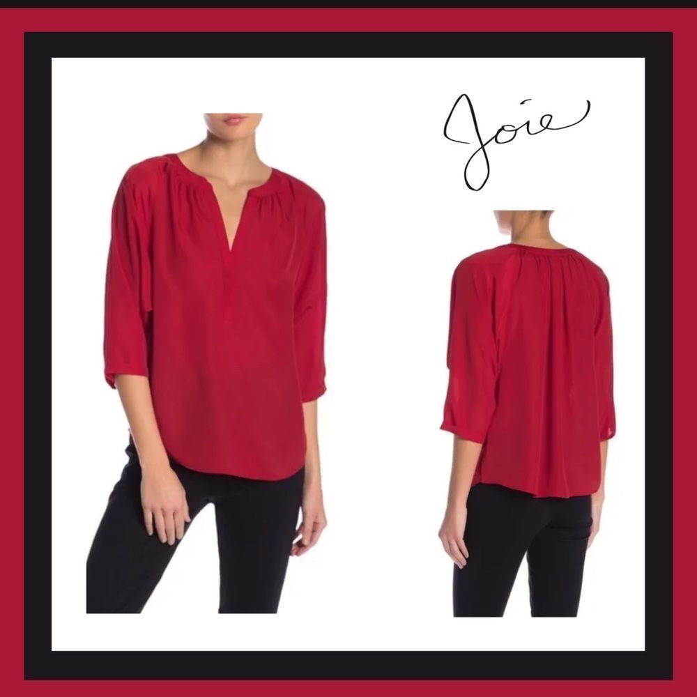 NWT Joie Yareli Chiffon Raglan Sleeve Maraschino Cherry 🍒 Red Blouse Size XXS